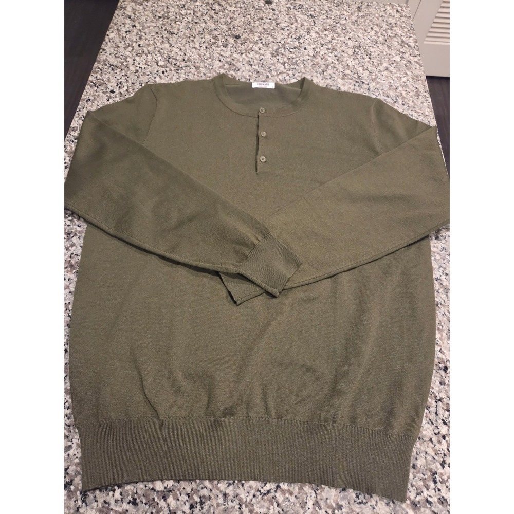 Coofandy Henley Sweater Mens XL Olive Green Knit Long Sleeve Button Neck‎ 1289